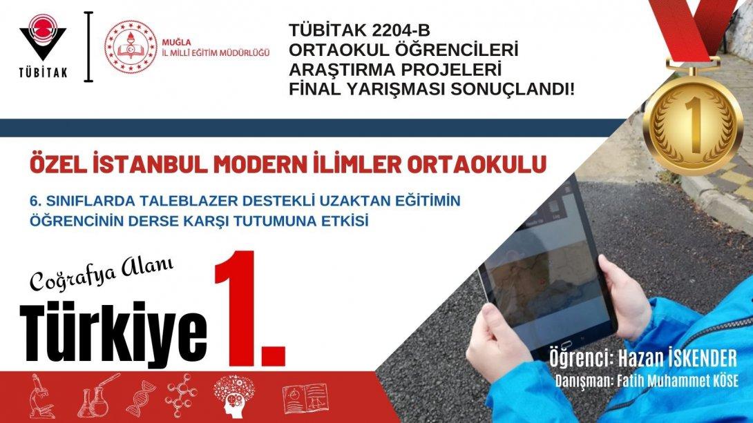 Tubitak 2204-B Ortaokul Öğrencileri Araştırma Projeleri Final Yarışmasında Özel İstanbul Modern İlimler Ortaokulu öğrencimiz Hazan İskender Türkiye 1.si oldu
